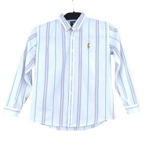 Chase Button Down Shirt Kids 12 White Blue Red Striped Long Sleeve